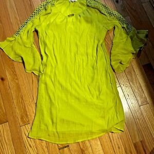 Indigo Rose Lime Green Gauze Dress with Gold Accent Size Medium